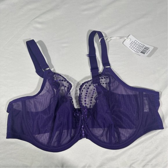 NWT$70 Elomi [ 42DDD ] Matilda Full Figure Underwire Plunge Bra Iris Purple 6218 - Picture 3 of 9